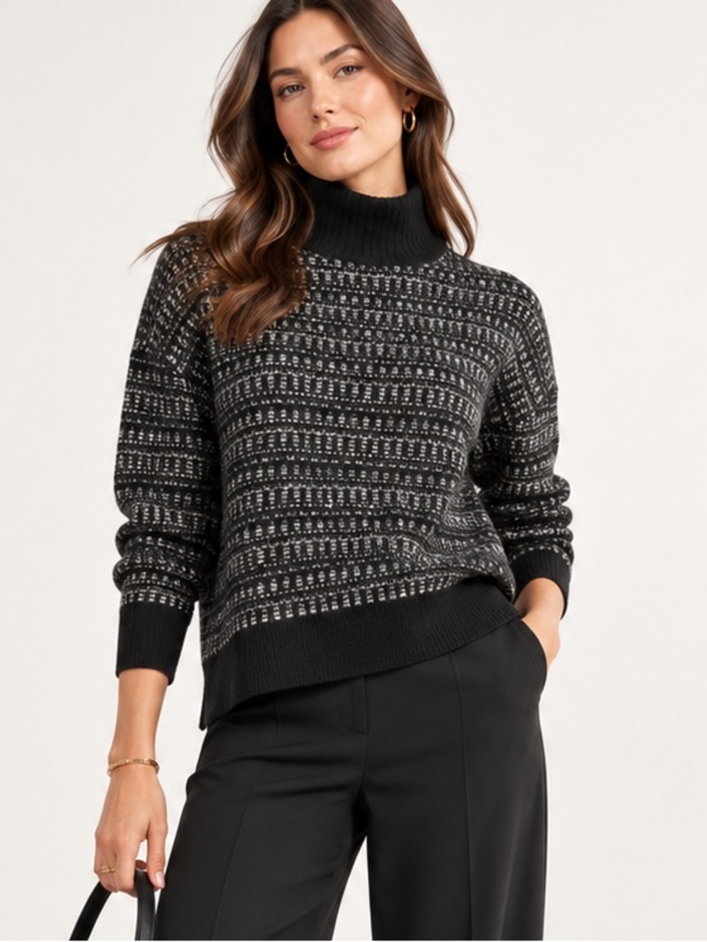 Theory Wool / Yak Blend Black and Gray Turtleneck Knit Sweater - Women XL